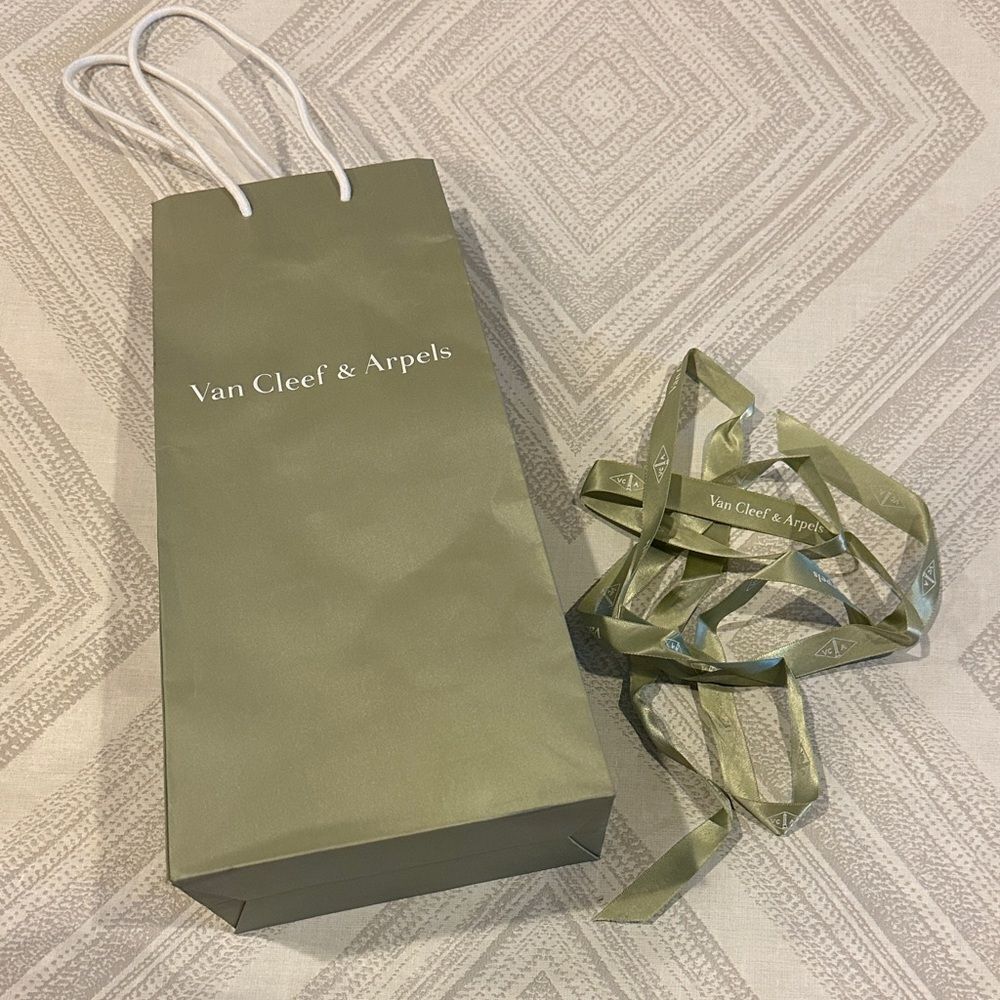 Van Cleef & Arpels Olive Green Shopping Bag + Ribbon